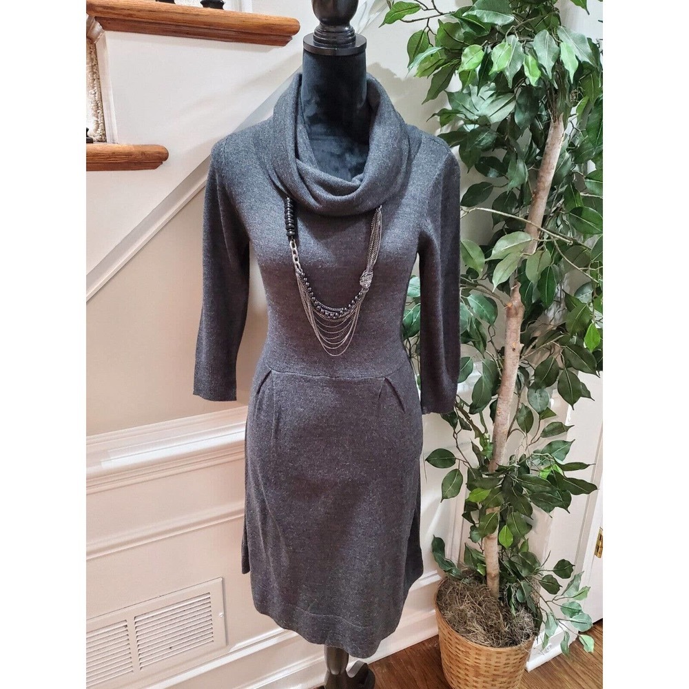 AB Studio Gray Acetate Cowl Neck Long Sleeve‎ Knee Length Sweater Dress Size M